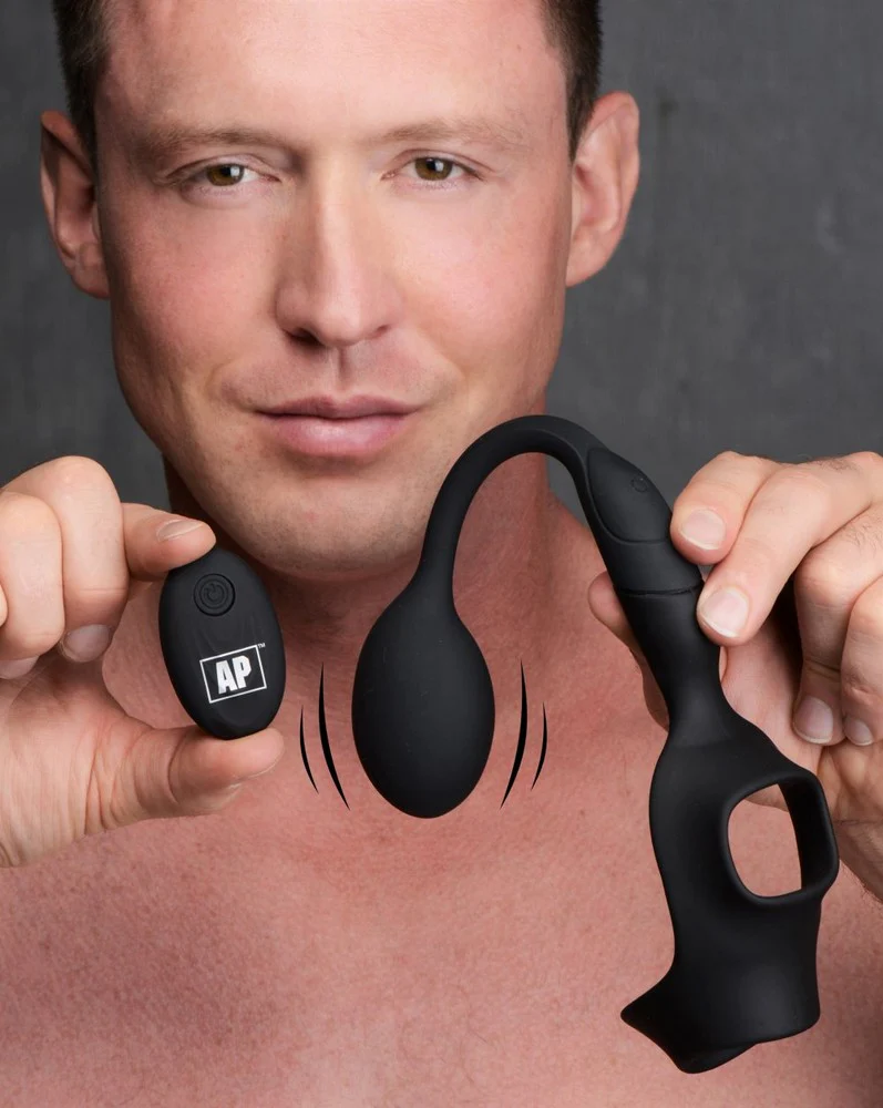 10X P-Bomb Silicone Cock and Ball Ring with Vibrating Anal Plug - Image 3