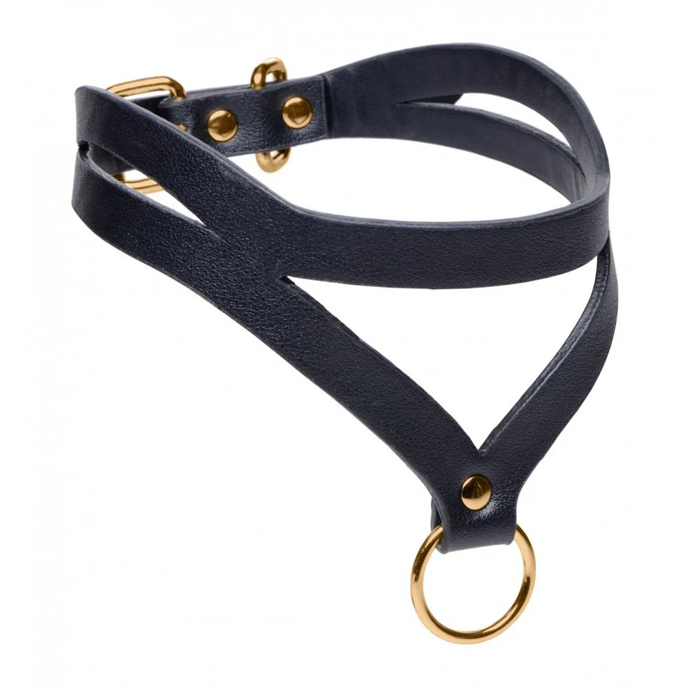 Bondage Baddie Black and Gold Collar with O-Ring - Image 3