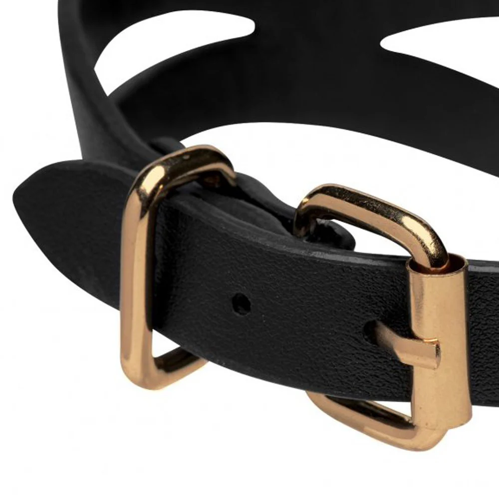Bondage Baddie Black and Gold Collar with O-Ring - Image 4